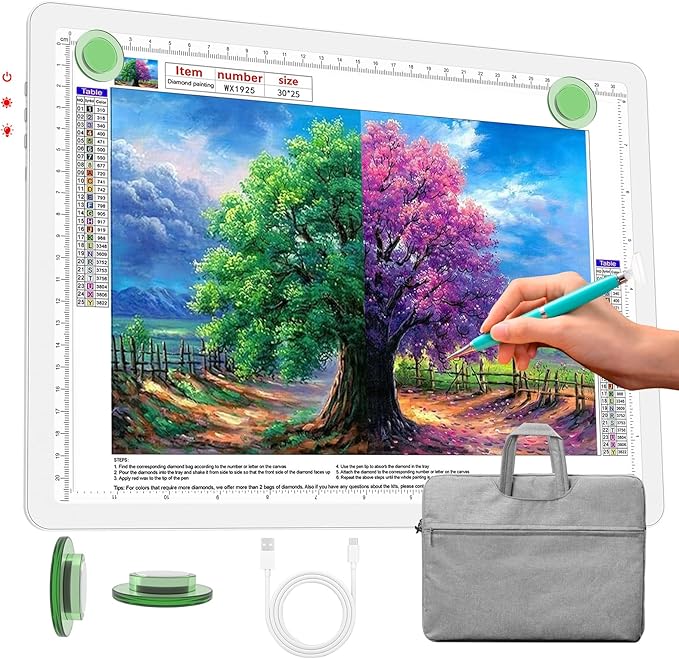 Phylosal Rechargeable A4 Light Pad with Carry Bag, Ultra-Thin Magnetic Tracing Light Box for Drawing, Diamond Art Painting Light Board with Side Button, Super Bright Light Table for Sketching (White)