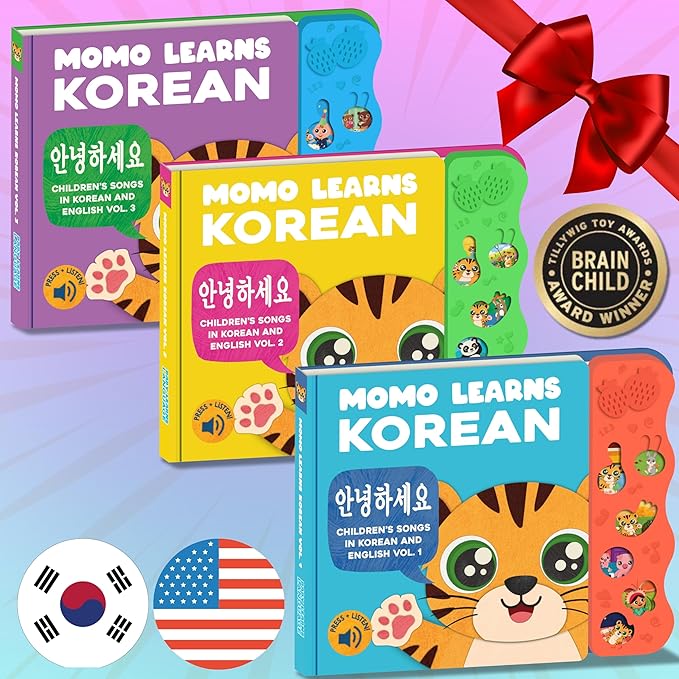 New! Learn Korean for Kids, Momo Learns Korean Vol. 1, Bilingual Korean Baby Book for Kids, Babies & Toddlers 1-3, Kids Board Book w/ Hangul, First Words & Songs, Language Toy for Preschoolers 0-3