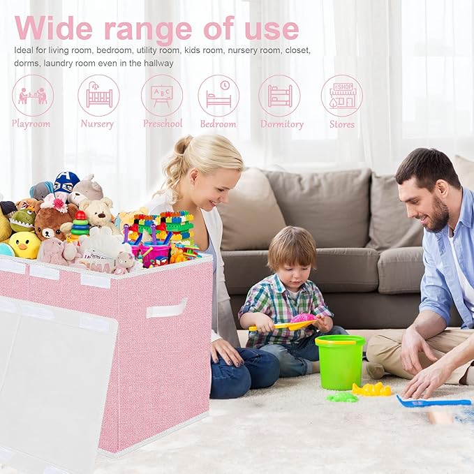 Toy Storage Box for Girls, Large Kids Toy Chest Boxes Organizers and Storage with Lids & Handles for Nursery,Playroom 24.5"x13"x16"(Pink)