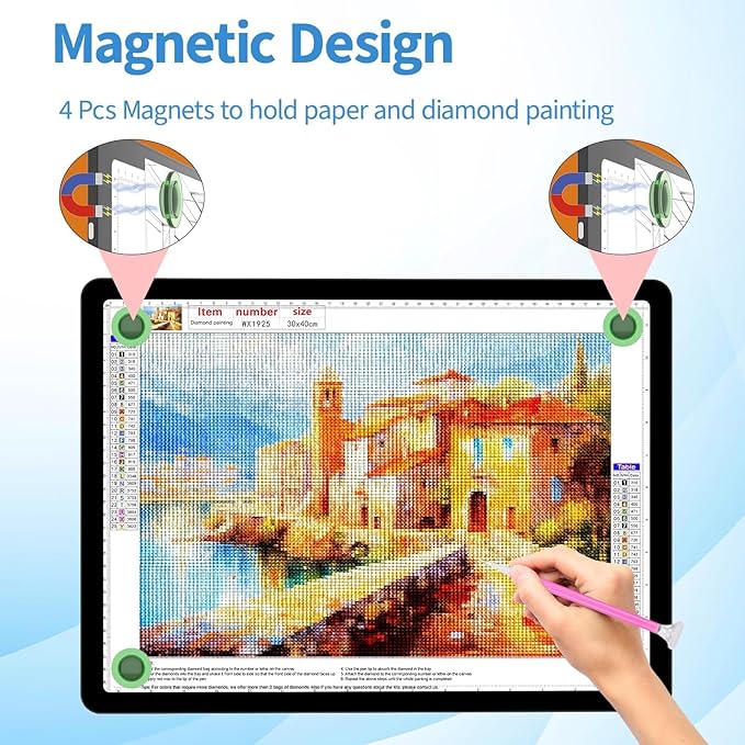 A3 Diamond Art Light Board with Bag, Light Box for Tracing with 6-Levels Dimming & Side Physical Buttons, 4 Pcs Magnets, Magnetic Light Pad for Diamond Painting, Sketching (Black, 46.2 x 33.9 CM)
