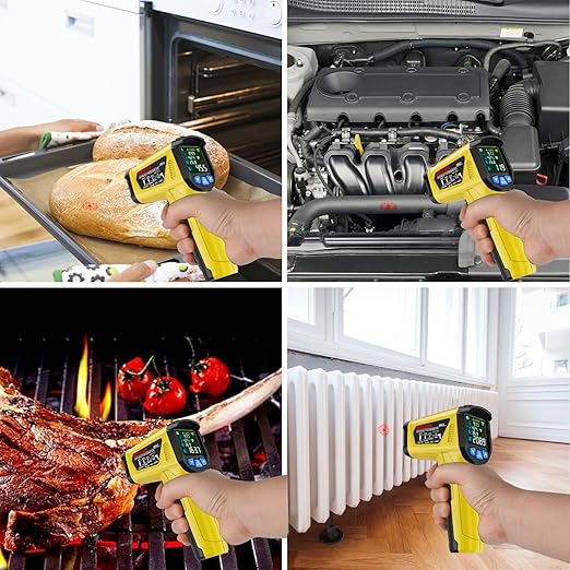 MESTEK Infrared Thermometer Laser Temperature Gun, -58°F to 1472°F (-50~800°C), Non-Contact Digital IR Thermometer Temp Gun Gun with Color LCD for Cooking Pizza Oven, Adjustable Emissivity