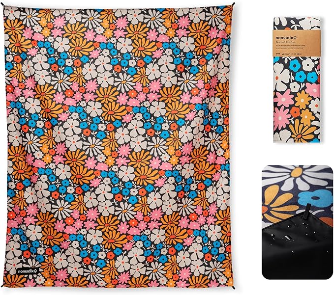 Nomadix Festival Blanket - Perfect for Picnics, Camping, & Lawn Seating - Plush Top & Water Resistant Base - Made with Post Consumer Recycled Materials - Hula Multi - 60x70