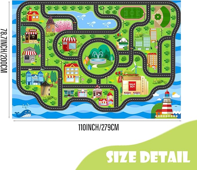Car Rug,Kids Play Rug with Roads,Playroom Toy Car Rug, Car Track Rug City Map for Bedroom Classroom - (110X78.7 Inches)