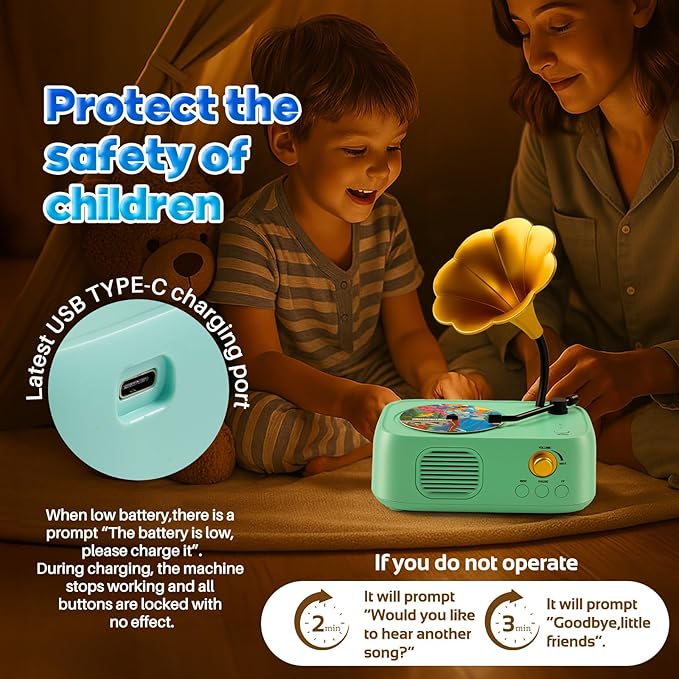 Kids Phonograph Toddler Record Player, with 96 Learning Cards, Early Education Machine Record Player Music Box Storyteller pop Speakers, Gift for Boys and Girls