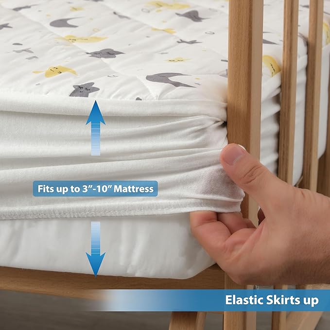 Waterproof Crib Mattress Protector Sheets,%100 Cotton Fabric, Absorbent Crib/Toddler Mattress Protector, Quilted, Certified, Noiseless Machine Wash, Moon&Star Pattern 52"x28" (Small Single, 2, Pack)