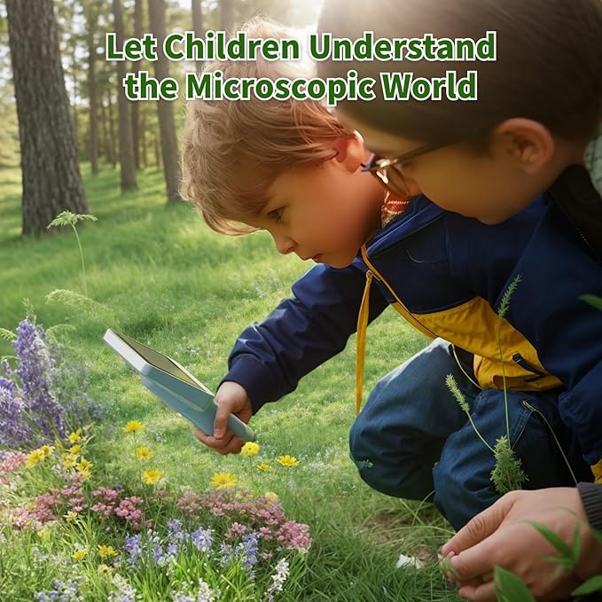 Digital Microscope with 4 Inch Screen, 1080P HD 1600X Kids Portable Handheld Microscope with 8G Card for Scientific Experiment