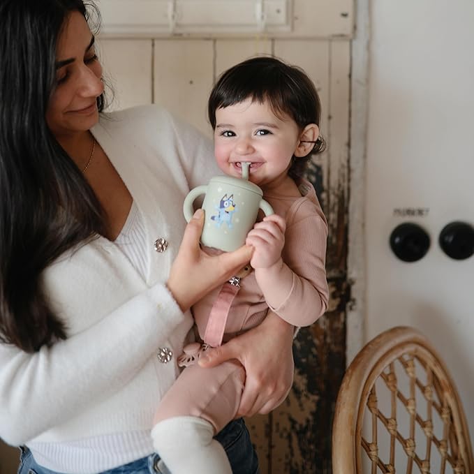 mushie x Bluey 100% Silicone Training Cup & Straw for Toddlers | 6 Months+ (Bluey Sage)