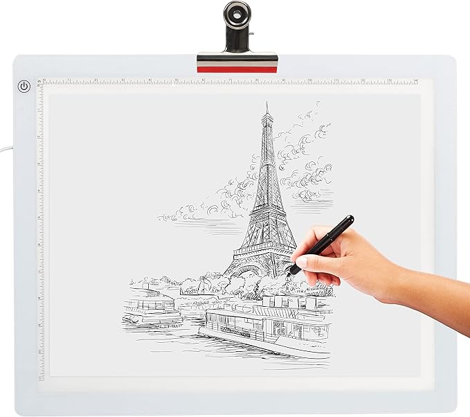 LED Tracing Light Box, 19" Ultra-Thin Light Pad with Adjustable Brightness, Includes USB Cable, Adapter, Paper, and Clip. Portable Drawing Board for Sketching, Cricut Projects, and More