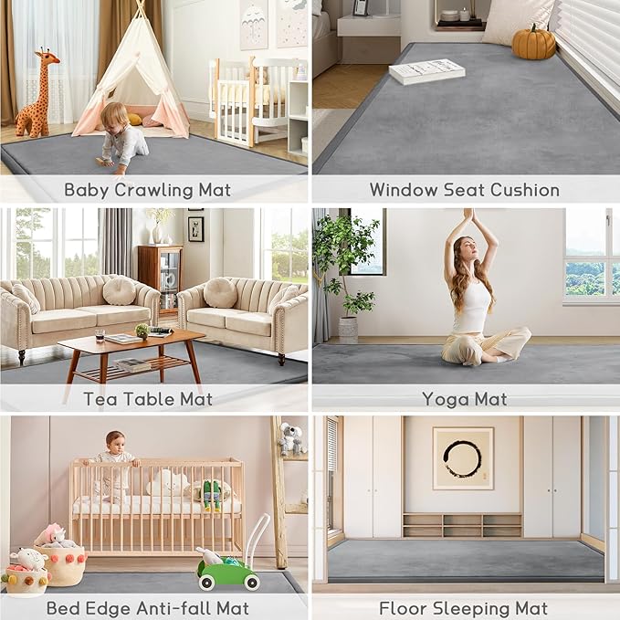 Baby Play Mat 1.2" Thick Memory Foam Nursery Rug Area Rug, 13β1β X 6β7β Yoga Mat Playmat Crawling Mat for Baby,Toddlers, Infants, Kids,Floor Mat Tatami Mat for Living Room with Non-Slip(Grey)