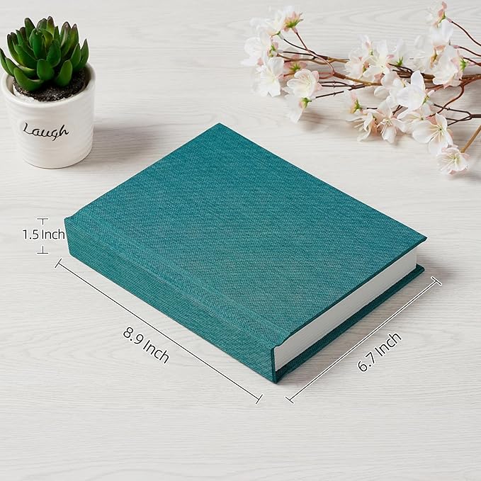 Photo Album 5x7 with Writing Space Linen Cover 5x7 Photo Album Book Holds 20 Photos Ideal for Wedding Theme-Album and Baby Photo Albums (Dark Green,20 Pockets)