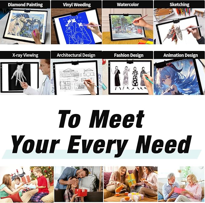 Rechargeable A3 Light Pad for Diamond Painting,Tracing Light Box with Stand and Clip,3 Colors Stepless Dimmable and 6 Levels of Brightness Light Board for Artists,Drawing,Sketching,Animation