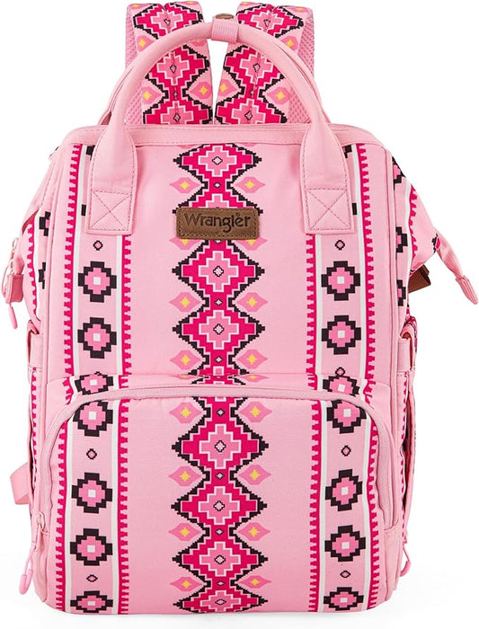 Wrangler Diaper Bag Backpack Aztec Travel Backpack Purses Western Multi-Function Baby Bags for Mom with Waterproof Insulated Pockets