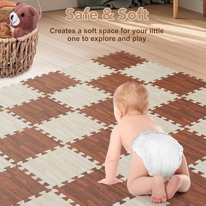 Skyweaver 36 Tiles Soft Non-Toxic Baby Play Mat for Floor EVA Foam Jigsaw Puzzle Play Mat, Interlocking Squares with 0.6inch for Babies, Toddlers & Kids Gym, Nursery, Playroom, White