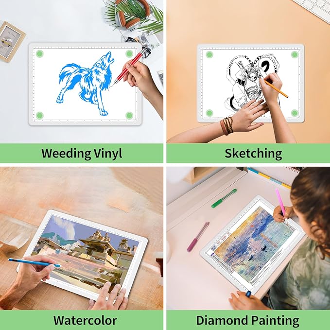 Phylosal Rechargeable A4 Light Pad with Carry Bag, Ultra-Thin Magnetic Tracing Light Box for Drawing, Diamond Art Painting Light Board with Side Button, Super Bright Light Table for Sketching (White)