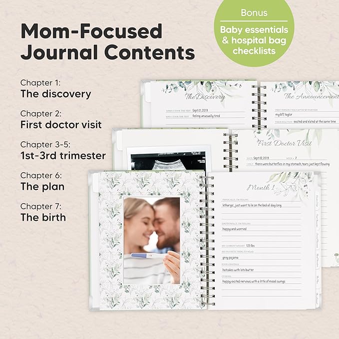 Pregnancy Journal for First Time Moms Gifts - 90 Pages Hardcover Pregnancy Memory Book, Beautiful & Cute Baby Book Keepsake, Ultrasound Baby Scrapbook, Mom To Be Gift (Sage)