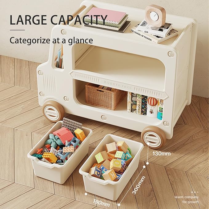 Toy Organizers And Storage For Kids, 2 Layers Toy Storage Cabinet With Bookshelf Toys Organization Chest With Bins Multipurpose For Nursery, Playroom, Bedroom, Living Room (Tan/No Blockes