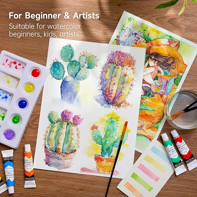 Shuttle Art Watercolor Paint Set, 15 Colors Watercolor Paint in Tubes (12ml Each) with 3 Brushes, Rich Pigments, Easy to Blend, Perfect for Kids, Artists, Beginners, Students