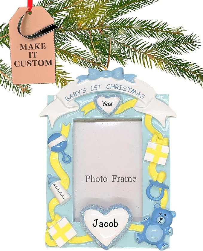 Baby Personalized Christmas Ornaments 2023 - Fast & Free 24h Customization β Pink Baby's First Picture Frame Christmas Decorations with Name - Comes Gift-Wrapped