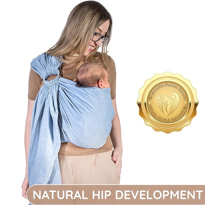 Baby Ring Sling Lightweight 100% Cotton Wrap Newborn, Toddler, Infant, Holder, Adjustable, Breathable, Travel Baby Carrier Sling Dark Blue