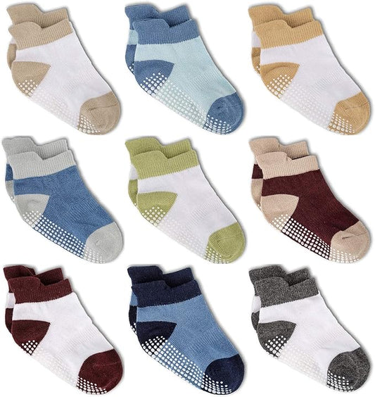 Zaples Baby Non Slip Grip Ankle Socks with Non Skid Soles for Infants Toddlers Kids Boys Girls