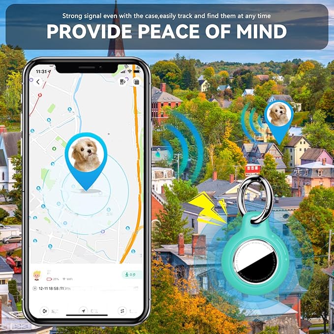 Upgrade Waterproof 2 Pack Airtags Holder with Apple Airtags Keychain, Hard PC Air Tag Case, Anti-Scratch & Shock Air tag Holder, Men's Women's Keyrings & Keychains-Blue+Mint Green