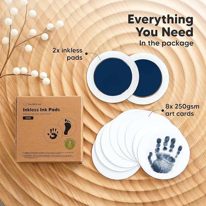 2-Pack Round Inkless Baby Hand and Footprint Kit - Mess Free Ink Pad for Newborn Keepsake, Dog Nose & Paw Print Kit, Clean Touch Ink Pad for Baby Hand & Footprints, Ideal New Mom Gifts (Navy)
