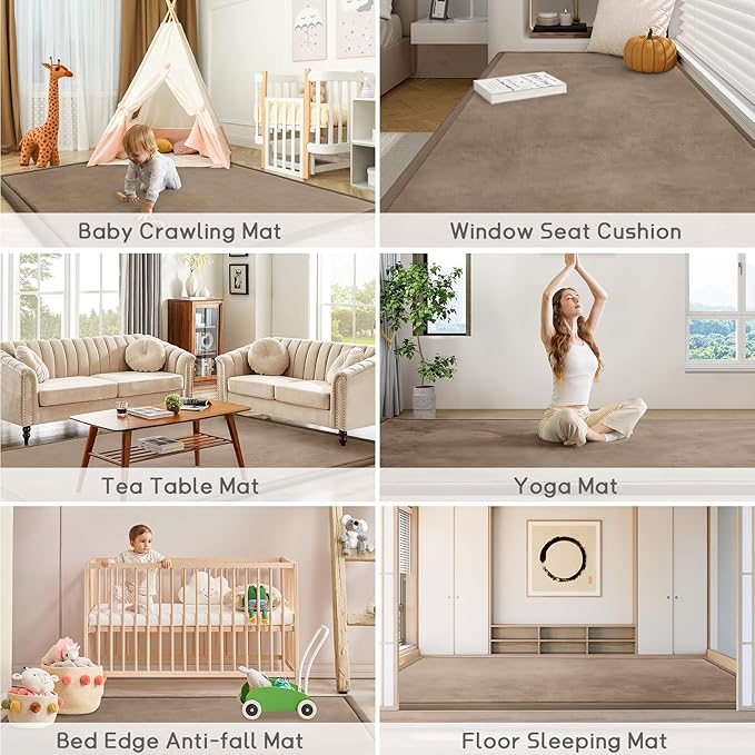 Baby Play Mat for Floor Tummy Time Mat Nursery Muscle Area Playroom Rug Tatami 79"x118" Memory Foam 1.3" Thick Crawling For Babies,Toddlers, Infants, Kids,Floor(Brown)