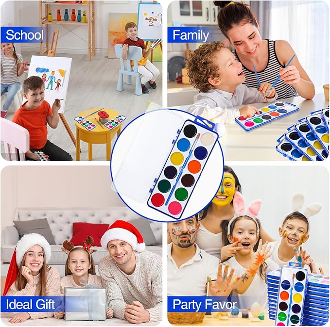 18 Pack Watercolor Paint Set for Kids, 12 Colors Watercolors Paints with Paint Brush, Kids Watercolor Paint Set for Party Favor, Classroom.