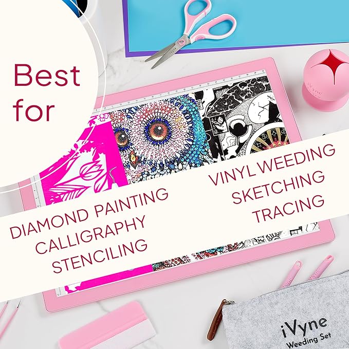 iVyne Rechargeable A4 Light Pad for Tracing & Weeding - LED Light Board for Weeding Vinyl - for Cricut Vinyl Weeding Tools - Ultra-Thin & Portable - Perfect for Artists & Crafters - Pink
