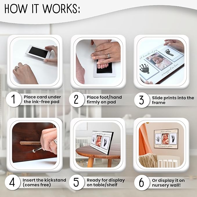 Baby Hand and Footprint Kit with Photo & Birth Details, Inkless Hand and Footprint Kit, Newborn Keepsake Plaque, Baby Shower Gifts (STYLE 2 (Baby Shower) (Gift From God))