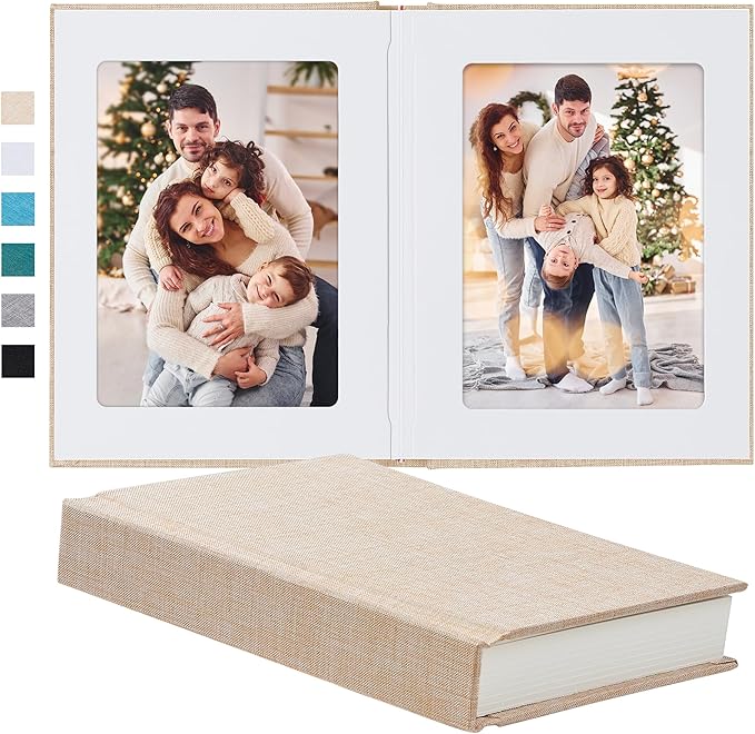 Photo Album 5x7 with Writing Space Linen Cover 5x7 Photo Album Book Holds 30 Photos Ideal for Wedding Theme-Album and Baby Photo Albums (Beige,30 Pockets)