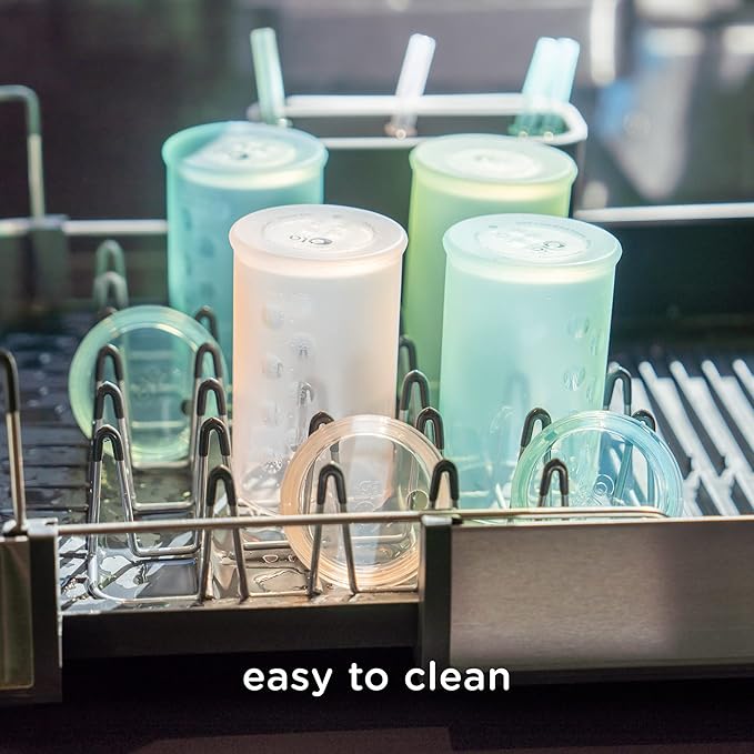 Olababy Clear View Silicone Training Cup with Straw Lid | Toddler Sippy Trainer 12mo+ | Unbreakable Water Drinking Cups for Kids 2yr+ | Baby Led Weaning & Feeding Supplies (Mint, 9 oz)