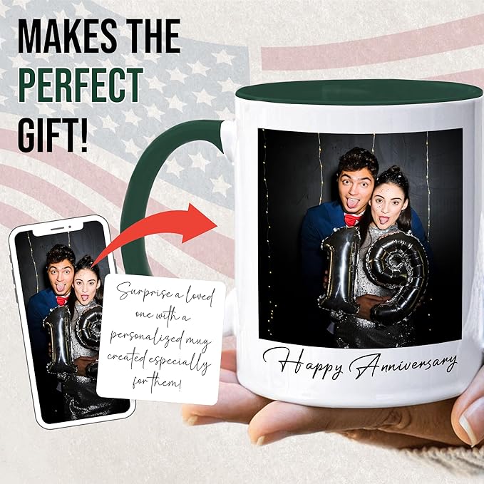 Custom Mug Upload Your Picture Personalized Coffee Mug with Photo Text Name Customized Cup Unique Ideas Gifts for Men Women Mom Dad Girlfriend Boyfriend Friend Family (Dark Green, 15oz)