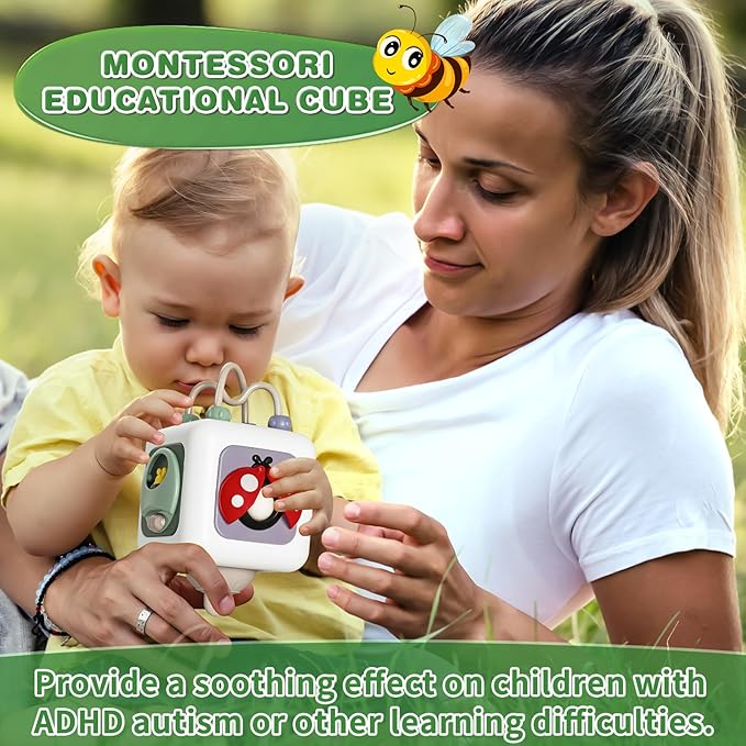 Montessori Educational Insect Busy Cube Toys for 1+ Year Old Boys Girls, Car Seat Airplane Travel Sensory Toys for Toddlers 1-3, 1st Birthday Gifts 6 12 Months