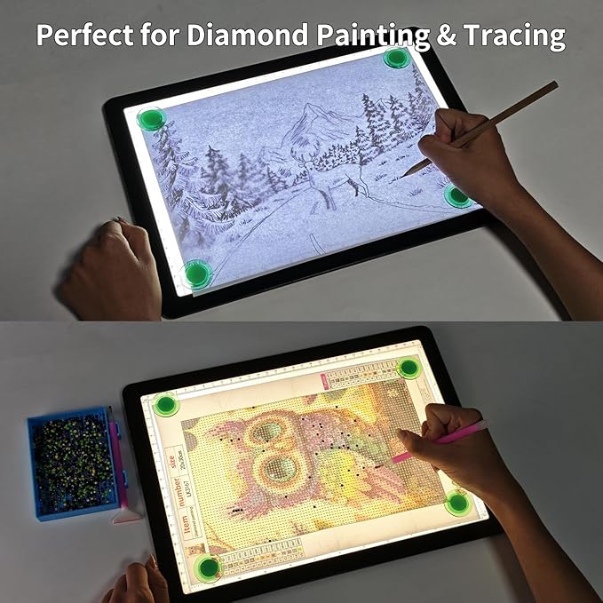 TOHETO Rechargeable A4 Light Board with Stand, Super Bright Magnetic Light Pad with Side Buttons, Wireless Light Box for Tracing and Drawing, Cordless LED Light Table for Diamond Painting, Sketching