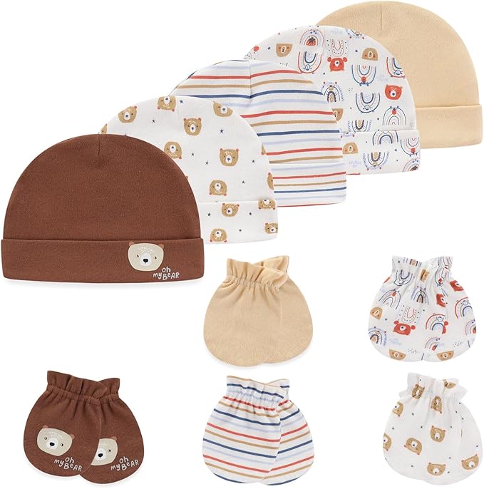 Newborn Baby Boy Girl Caps Mittens Socks Set Cotton Baby Essentials Accessories (Hats+Gloves+Socks)