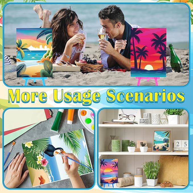 Blosssound 10 Set Pre Printed Canvas Pre Drawn Canvas Painting with Easel Kits 5" x 7" Outline Painting Panels for Beginners, DIY Craft Project, Party Favor, Home Decors(Landscape)