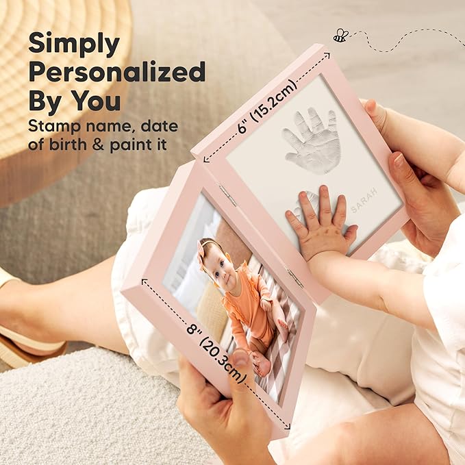Personalized Baby Hand and Footprint Kit, Quick Dry Clay - Newborn Keepsake Feet and Handprint Kit, Nursery Picture Frame, New Mom Gifts for Baby Showers & Registry (Petal Pink)