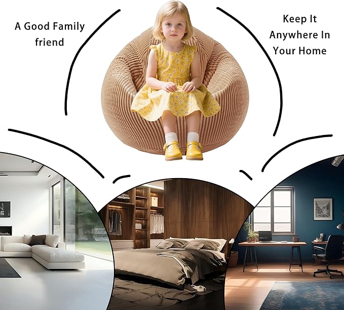 ENBAOHUI Bean Bag Chairs for Kids Memory Foam Comfoy Chair with Filling Sofa Lounge Caramel
