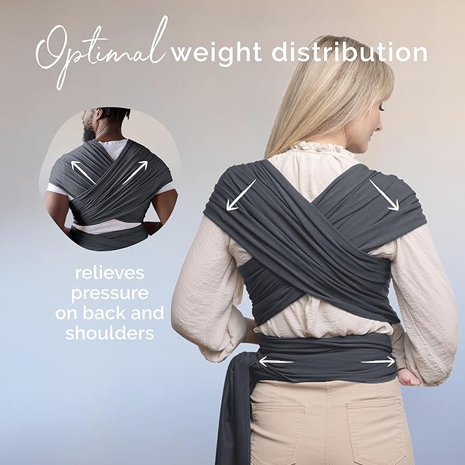 Boba Baby Wrap Carrier – Original Baby Sling Carrier for Newborns (7–35 lbs), Soft, Secure, Hands-Free & Ergonomic, Ideal for Comfortable Bonding, New Parents (Serenity Charcoal)