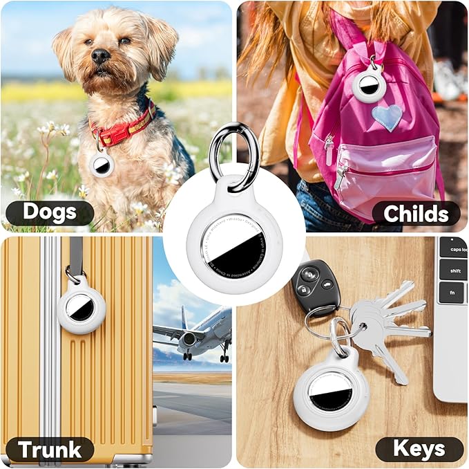 Upgrade Waterproof Airtags Holder with Apple Airtags Keychain, Hard PC Air Tag Case, Anti-Scratch & Shock Air tag Holder,Men's Women's Keyrings & Keychains, for Dog,Car Key,Luggage -White