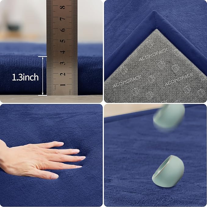 ACOMOPACK Baby Play Mat for Floor 1.3" Thick Memory Foam Play Mat 59"×71" Tummy Time Crawling with Non-Slip Bottom for Living Room,Nursery,Soft Velvet Playpen Mats for Kids,Infants(Royal Blue)
