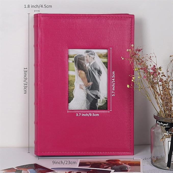 RECUTMS 4x6 Album Premium Leather Cover Photo Album Holds 300 Pockets Picture Family Photo Albums Wedding Picture Album Travel Adventure Photo Picture Album (Pink)