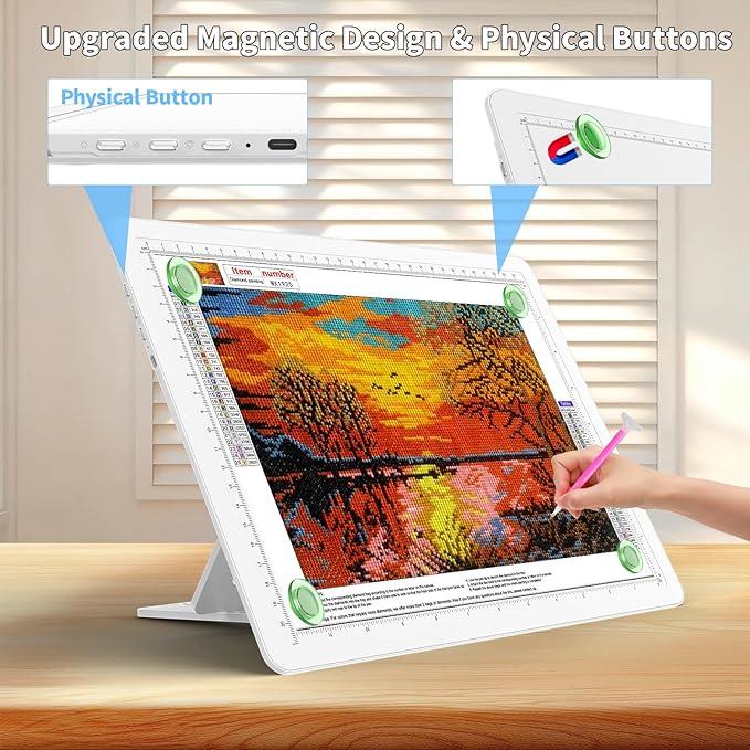 TOHETO Rechargeable A4 Light Board with Stand, Bag, Super Bright Magnetic Light Pad with Side Buttons, Wireless Light Box for Tracing and Drawing, Cordless Light Table for Diamond Painting, Sketching