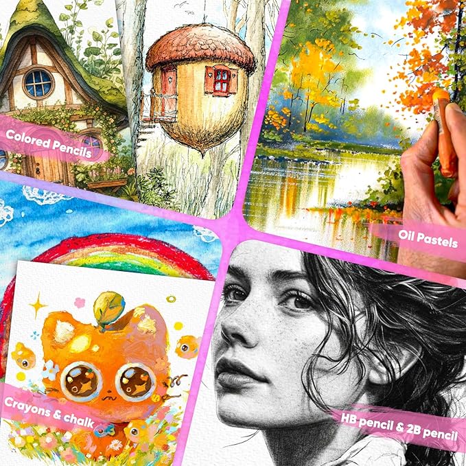 128 Sheets Watercolor Paper, Easter Basket Stuffers, 8.5"x11" Cold Press Water Color Paper, 140lb/300gsm Artist Sketch Easel Acrylic Painting Drawing Supplies for Watercolors, Watercolor Paint Set