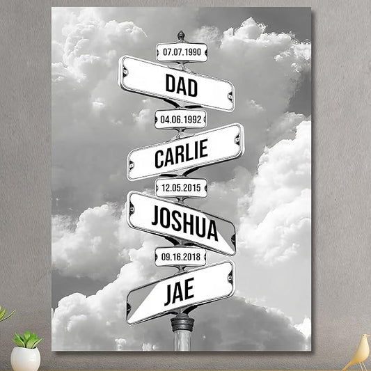 Personalized Father's Day Family Names Street Custom Multi-Name Date of Birth Vintage Street Sign Happy Fathers Day Poster Canvas Wall Art Best Gifts for Dad Husband from Daughter Son Wife Kids #18