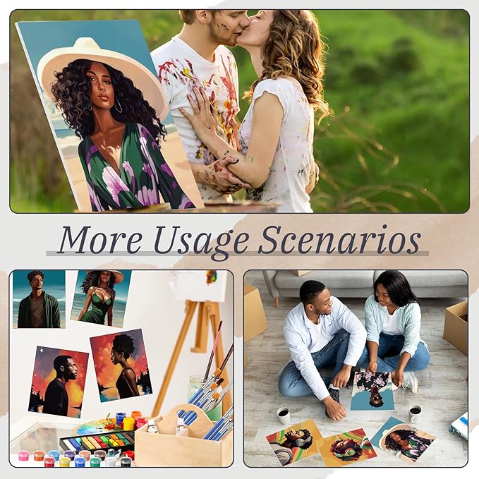 Blosssound 10 Set Pre Printed Canvas Pre Drawn Canvas Painting with Easel Kits 5" x 7" Outline Painting Panels for Beginners, DIY Craft Project, Party Favor, Home Decors(Black Couple)