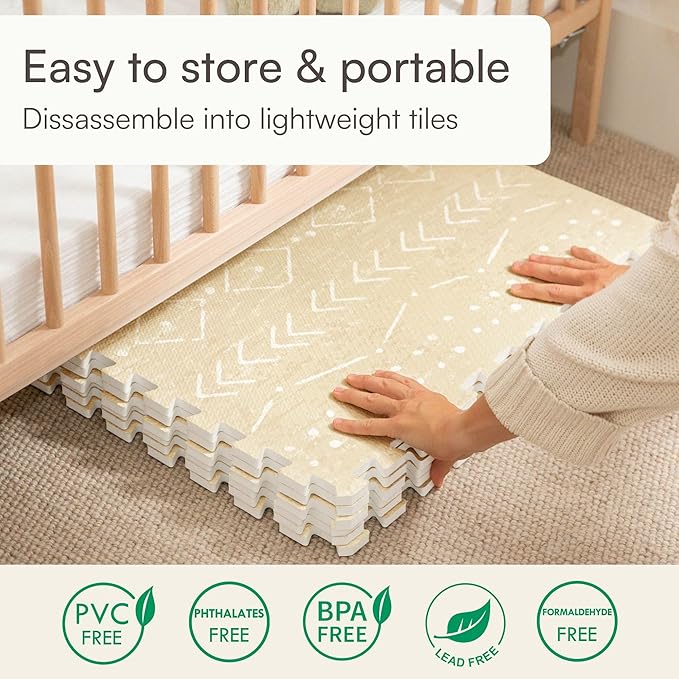 Lillefolk Baby Foam Play Mat - Baby Playmat | Tiles Interlocking Mat - Foam Baby Mat for Babies & Toddlers - Non Toxic Play Mat for Baby Tummy Time Mat Super Luxe Size 8x8 ft (16 Tiles), Beige