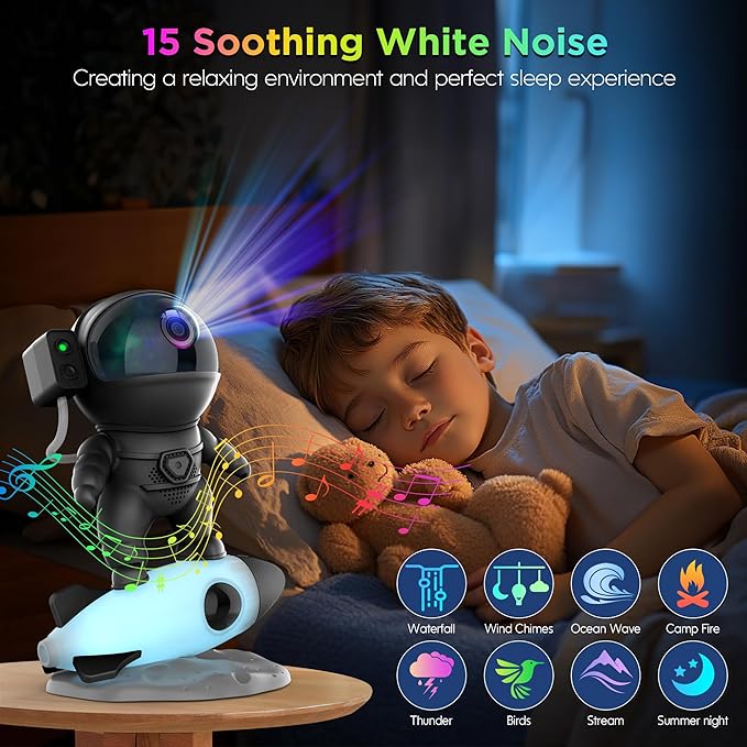Astronaut Galaxy Projector for Bedroom, Star Projector Galaxy Light with App & Remote Control, White Noises, Bluetooth Speaker, Rocket Night Light for Kids, Ceiling, Gifts, Room Decor