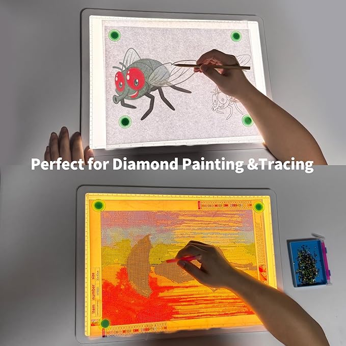 Phylosal Rechargeable A3 Light Pad with Built-in Stand & Bag, Magnetic Tracing Light Box for Drawing, Diamond Art Light Board with Side Button, Super Bright Light Table for Diamond Painting, Sketching